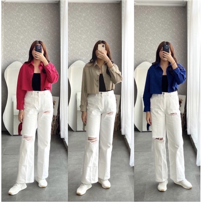 BEFAST - ZGW OOTD Kemeja Crop VENI / Kemeja Ava Aya Top | Shirt Crop Top | Hem Crop Terbaru / Atasan Wanita Lengan Panjang / Kemeja Crop Trendy / Pakaian Kekinian Remaja ABG / Outift Wanita Modis / Kemeja Wanita Casual / Fashion Ala Style Korean Wanita