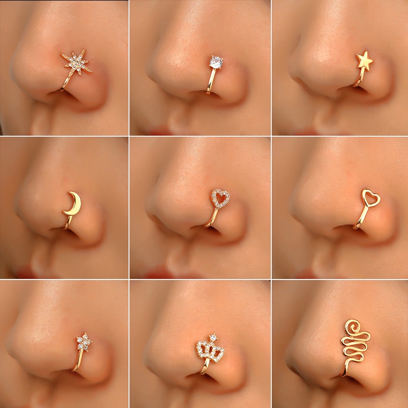 Anting Hidung Clip Bentuk Moon Flower Star Model Korea Cantik