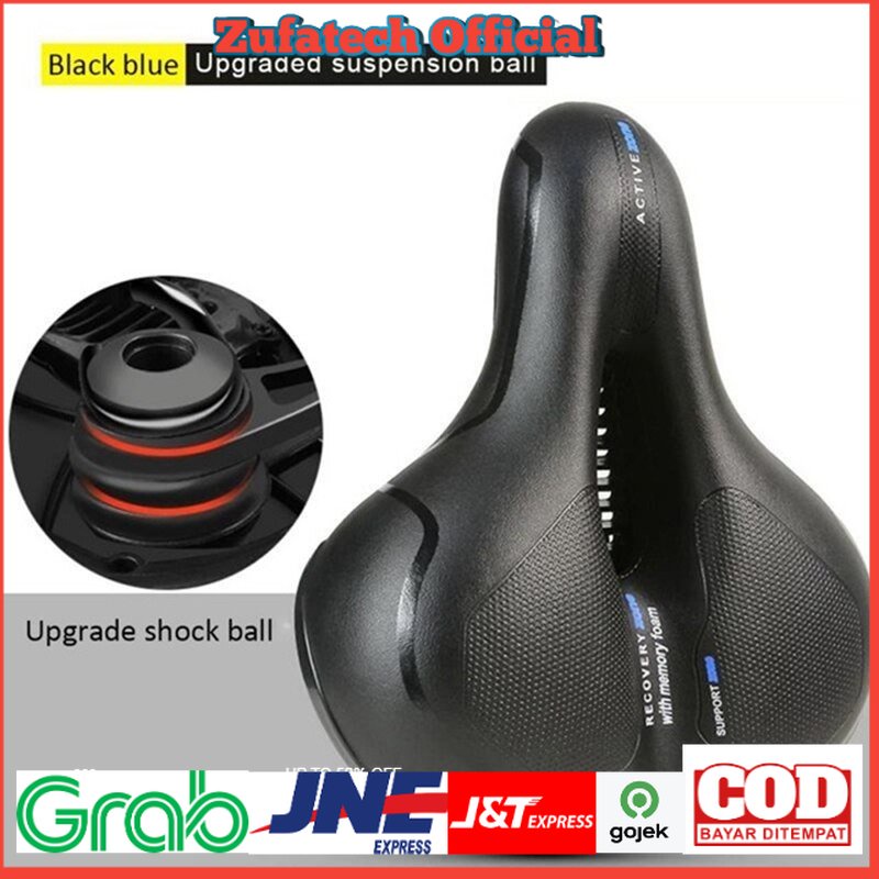 TaffSPORT Sadel Sepeda Bike Saddle Leather Model Absorber Ball - ZF10 - Black/blue