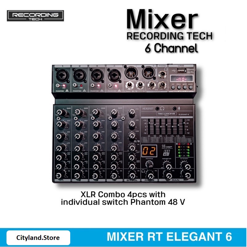 RECORDING TECH ELEGANT 6/ MIXER 6 CHANNEL PODCAST RECORDING KARAOKE