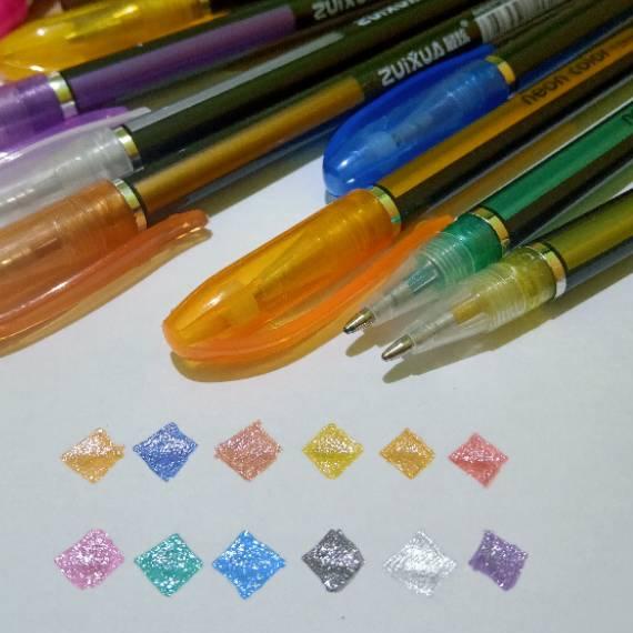 

コ ( 110 Gram ) SATU SET 12 WARNA Gel Pen Glitter Warna Warni Neon Color Zuixua 1.0mm Pastel Pen Highlighter Pen Glitter Pen ⇖