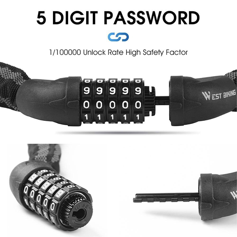 Lanfy Kunci Sepeda Portabel Kabel Baja Bersepeda Bagian Aksesoris Sepeda Anti Maling 5digi Password Security Lock