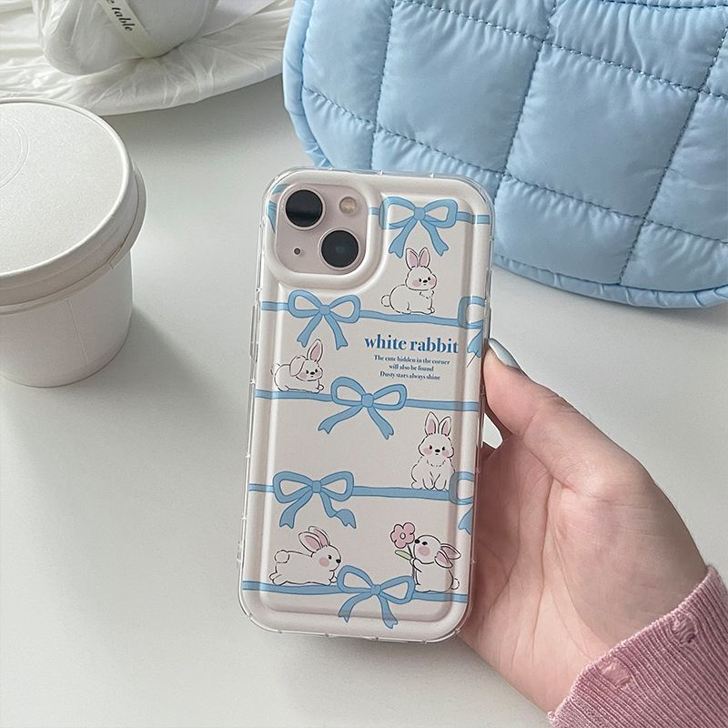 IPHONE Kelinci Busur Lembut Casing Ponsel Case Kompatibel Untuk Iphone14 13 12 11 Pro XS Max X XR Transparan Tpu7 8 6 6S Plus Shockproof Casing Cover