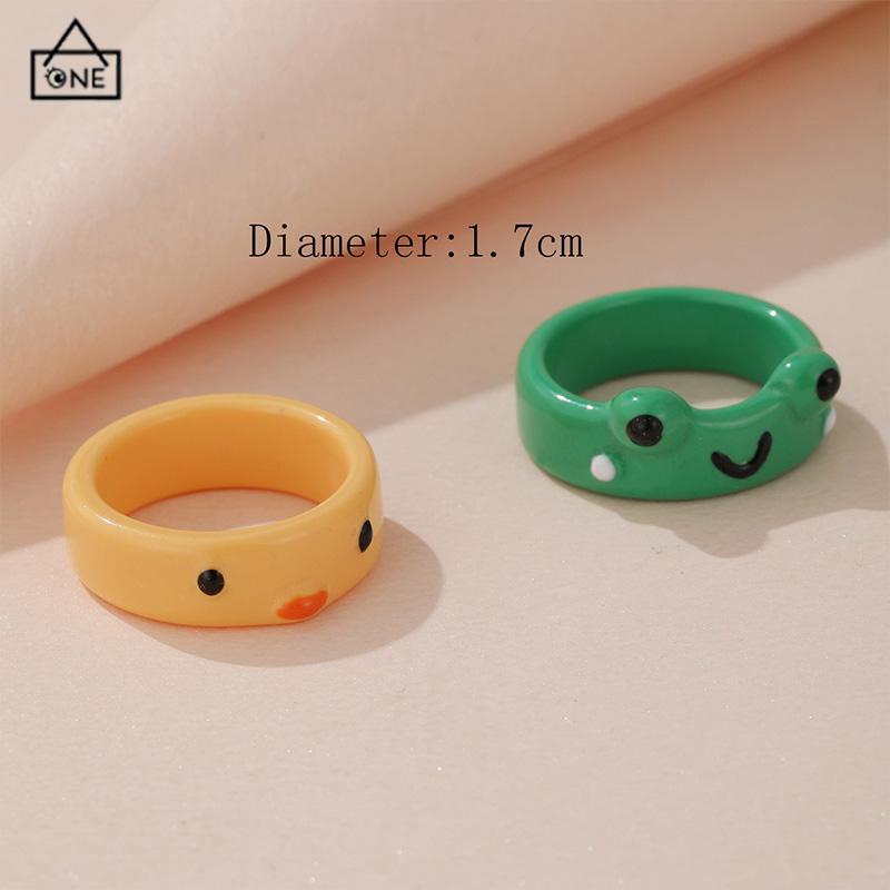 COD❤️Cincin Bentuk Kodok Kreatif Sederhana Kartun Korea Lucu Behan Resin Warna- Warni Cincin Katak Ekor Wanita-A.one