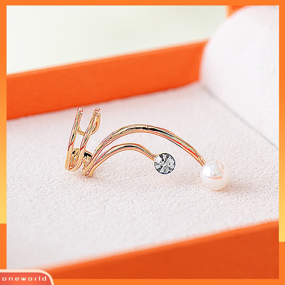 [WONE] 1pc Wanita Mutiara Imitasi Berlian Imitasi Spiral Klip On Anting Non Piercing Ear Cuff