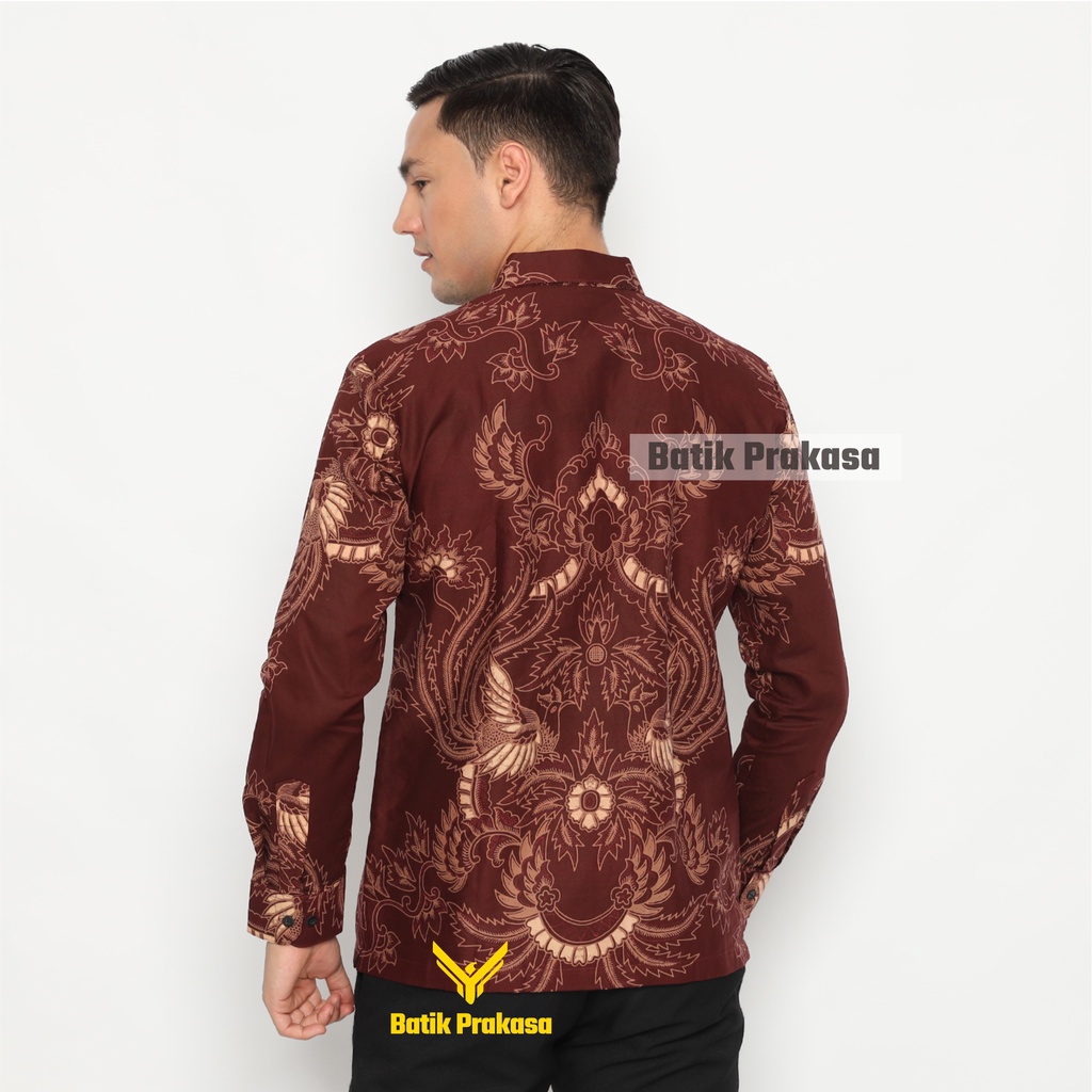 Kemeja Batik Prakasa Motif Endrasuta Maroon Slimfit Lengan Panjang Batik Solo