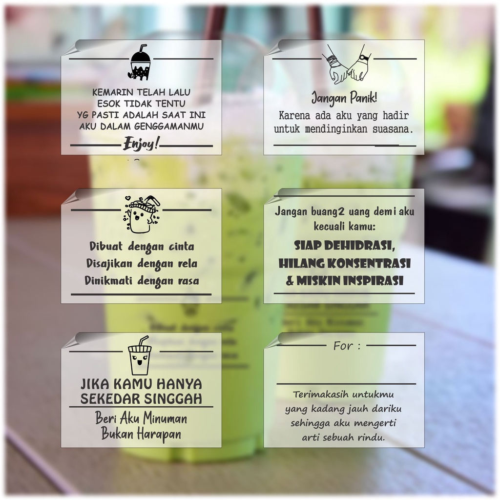 

Ukf5Pc6F4H (Kuliner.Kita) 120 Pcs Stiker Kata-Kata Gelas Minuman