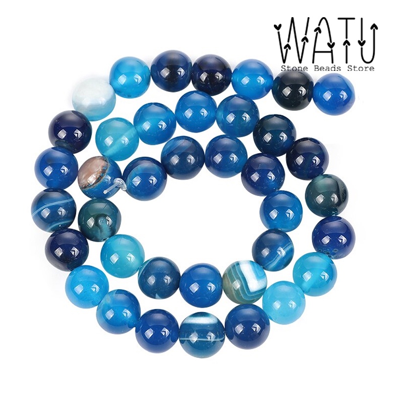 Manik Batu Alam Blue Stripe Agate Bahan Aksesoris Gelang