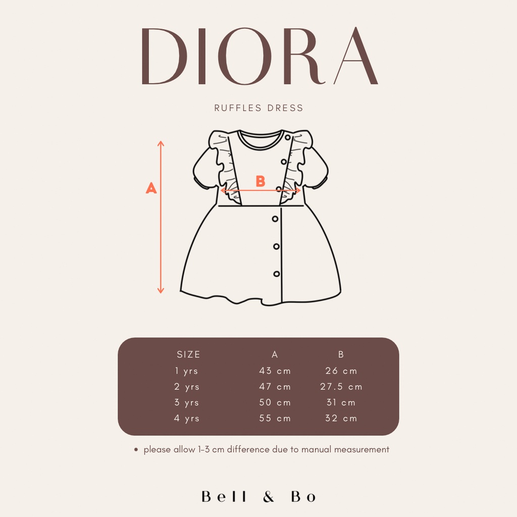 BELL AND BO DIORA RUFFLE DRESS BAJU DRESS ANAK PEREMPUAN FASHION ANAK PEREMPUAN 1 - 4 TAHUN