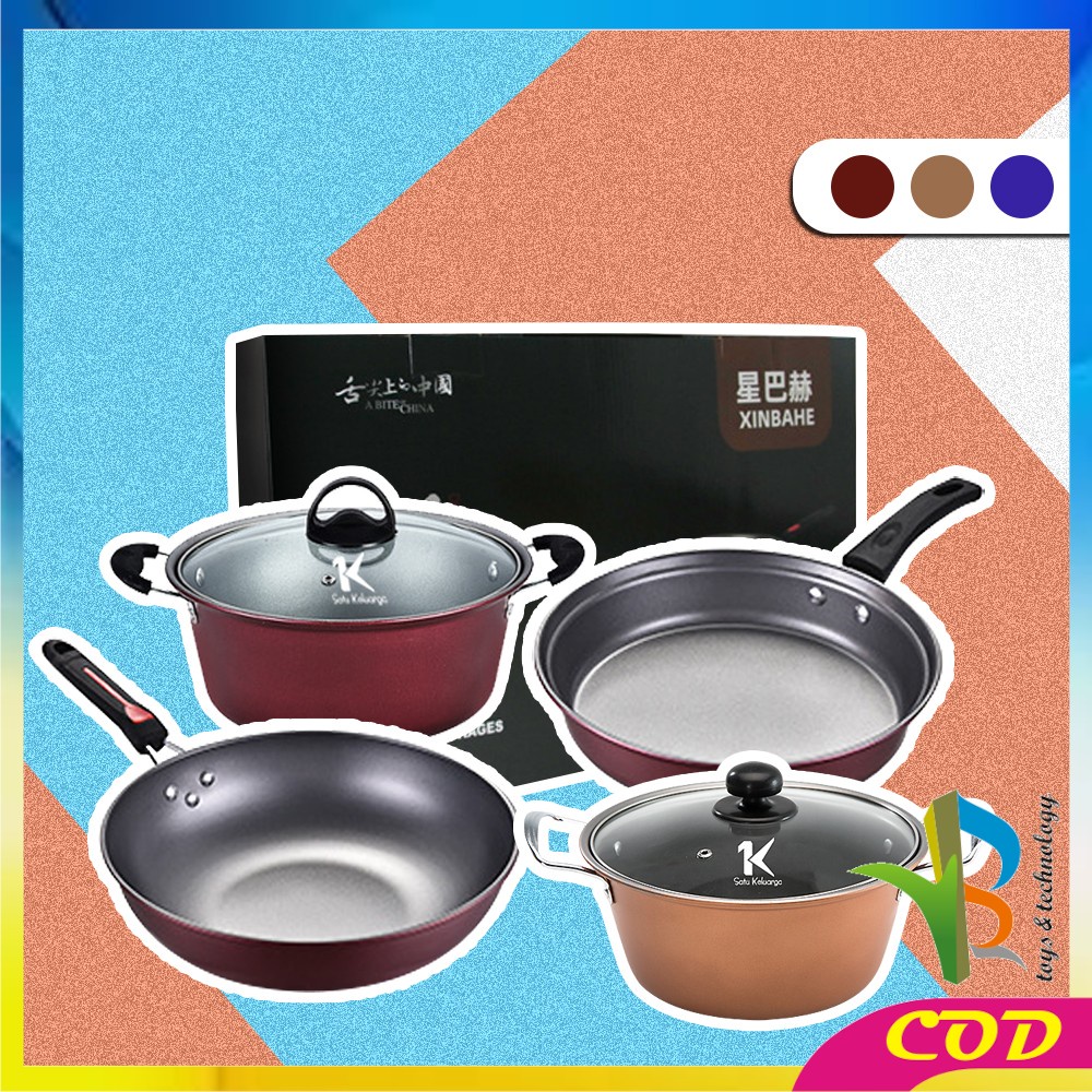 RB-C501 Panci Wajan Teflon Set isi 3 pcs Penggorengan Set Anti Lengket Pegangan Anti Panas Panci Set Cookware Masak