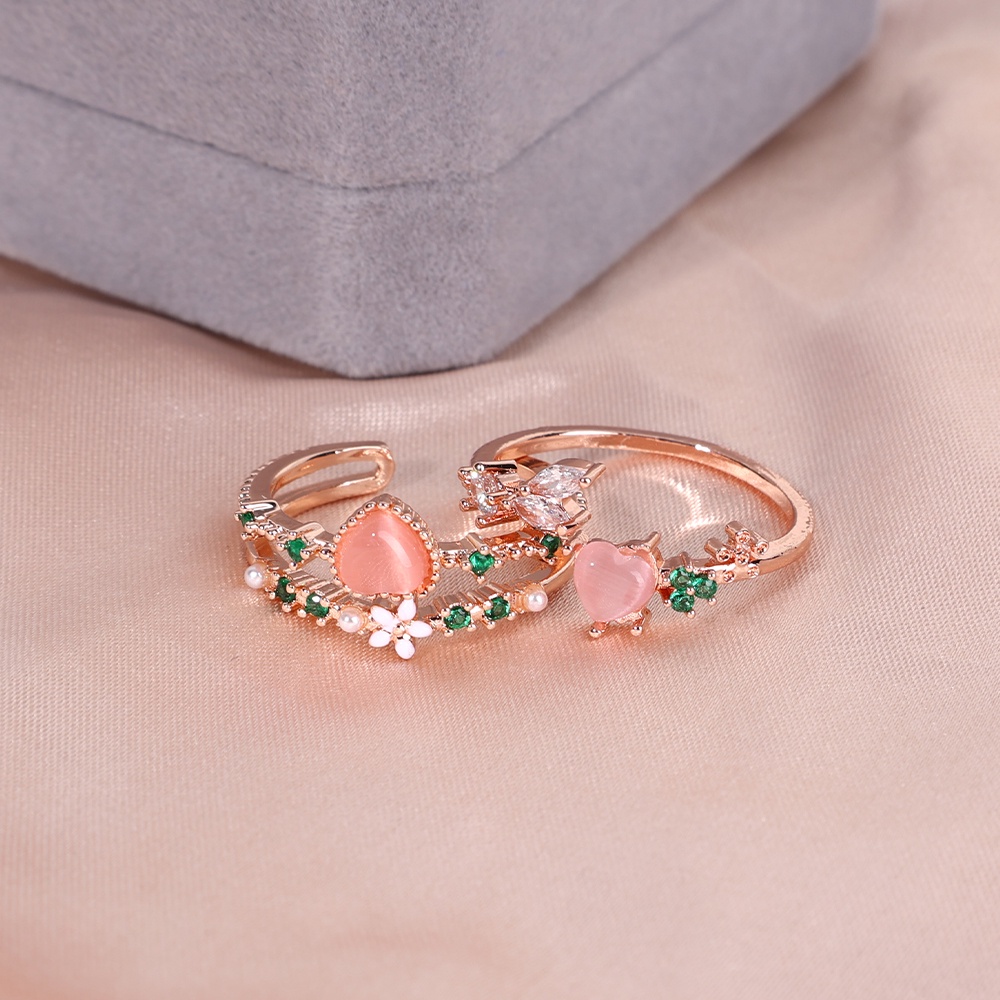 Hadiah Yang Indah Halus Wanita Cincin Pesta Terbuka Yang Dapat Disesuaikan Manis Perhiasan Fashion Wanita Elegan Jepang Korea Jari Cincin Sederhana Berlian Imitasi Mutiara Halus Tipis Lucu Merah Muda Cinta