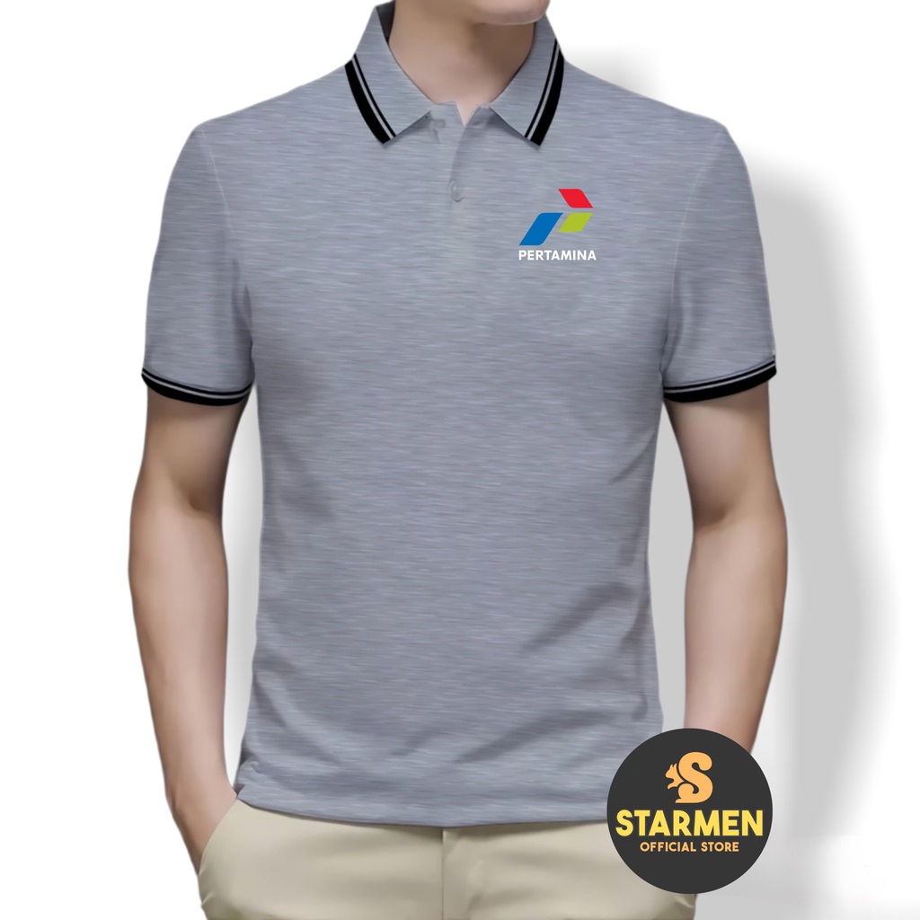 Kaos Polo Shirt Pria Kerah List Putih logo PERTAMlNA