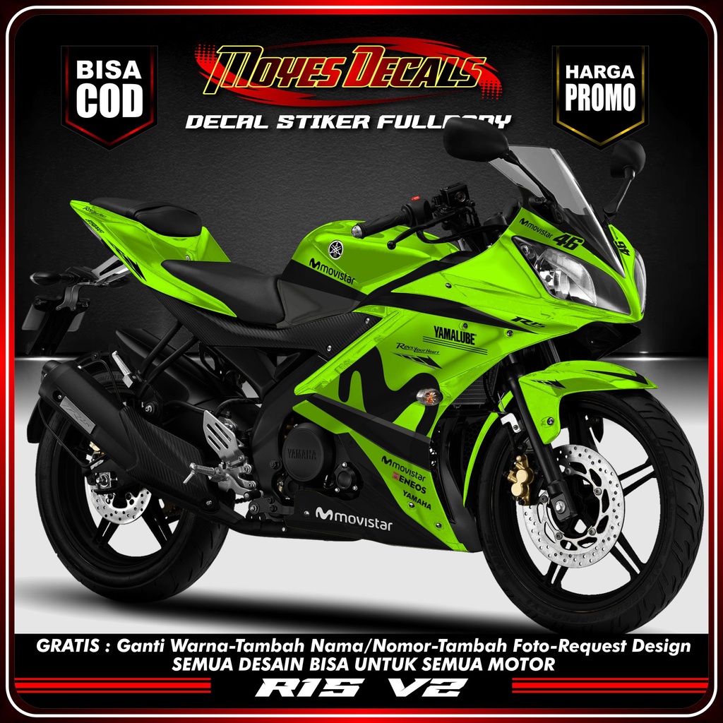 Decal Stiker Yamaha R15 V2 Full Body Full Blok - Striping Stiker Motor R15 V2 Full Body KIt Variasi 