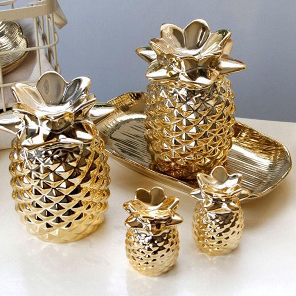 [Elegan] Ornamen Nanas Mudah Dibersihkan Electroplated Ceramic Gold Pineapple Desain Sederhana Hadiah Chaperone Gaya Nordic Alat Peraga Dekorasi