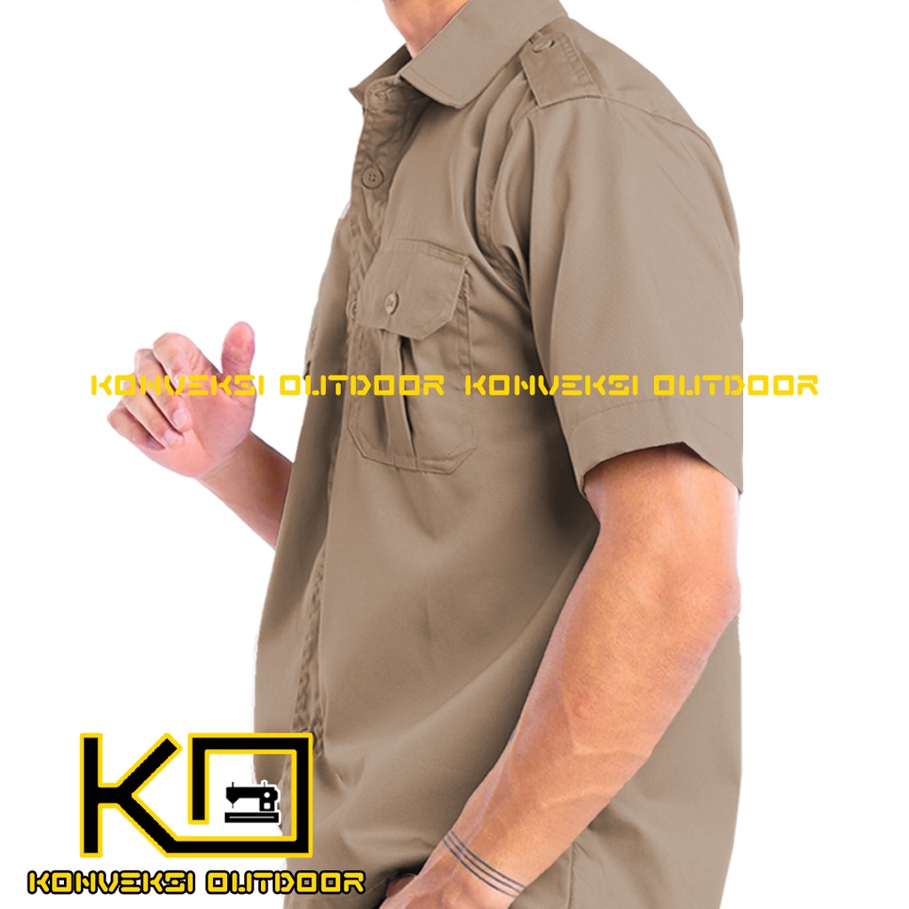 BAJU KEMEJA LAPANGAN SERAGAM ATASAN PDL PDH OUTDOOR LENGAN PENDEK - Pakaian Kerja Kantor Group Cargo Gunung Taktikal Comunitas Kemeja Dinas PNS Safari Satpam Security Keamanan American Amerika Paspampres Partai Prabowo - Warna Khaki Konveksi Outdoor