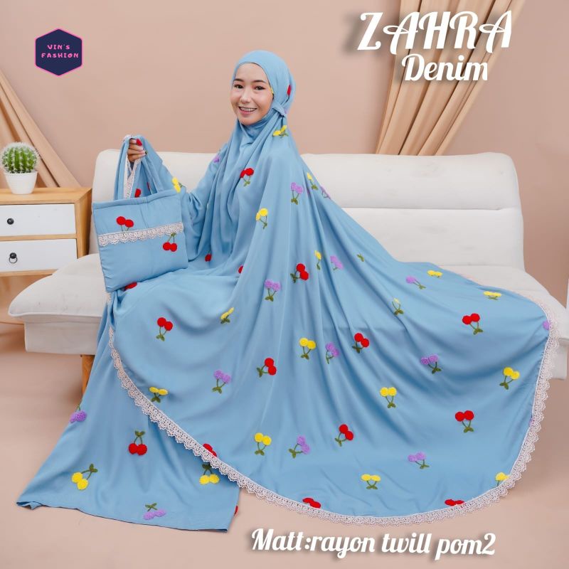 MUKENA ZAHRA MUKENA DEWASA BAHAN RAYON TWILL POMPOM FREE TAS