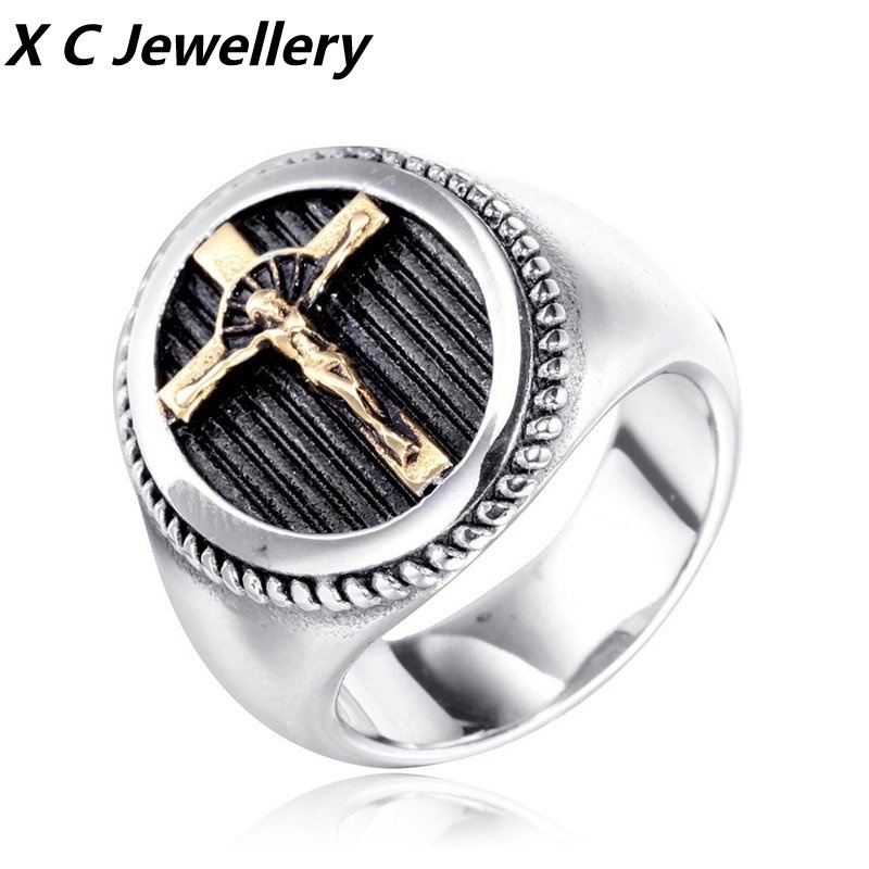 [X C Perhiasan] Hip Hop Rock Retro Pria Fashion Cross Cincin Aksesoris Perhiasan Pesta