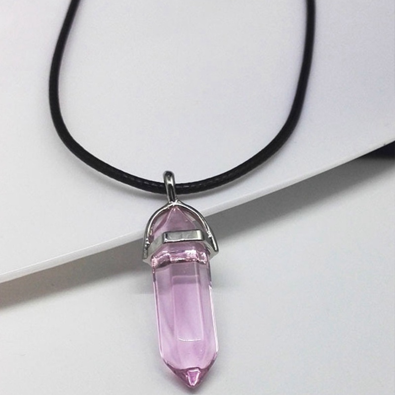 Fashion Batu Opal Hexagonal Kolom Kuarsa Kalung Alami Pink Kristal Liontin Kalung Pernyataan Bohemian Perhiasan