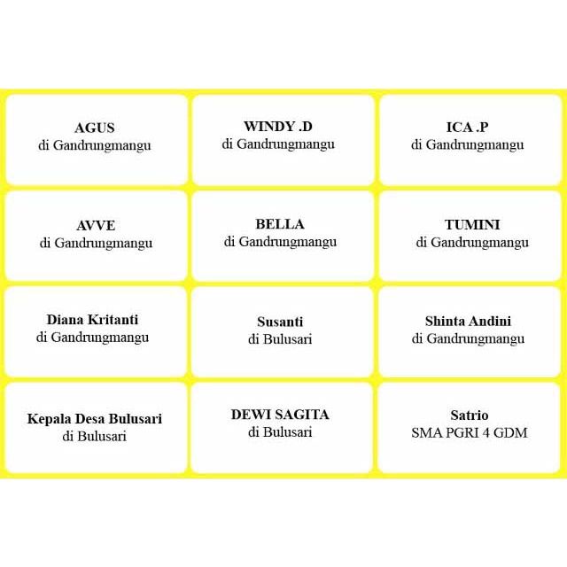 

DESAIN/CETAK LABEL NAMA/UNDANGAN