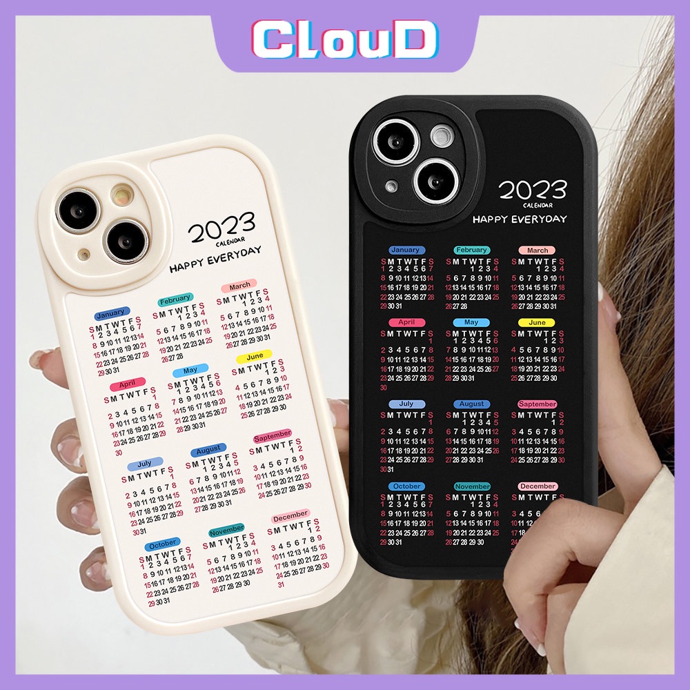 IPHONE Casing Ponsel Kalender Happy Everyday 2023kompatibel Untuk Iphone11 13 12 14 Pro Max7 8 Plus XR X XS Max 6 6s Plus Se2020 Shockproof Soft Tpu Couple Back Cover