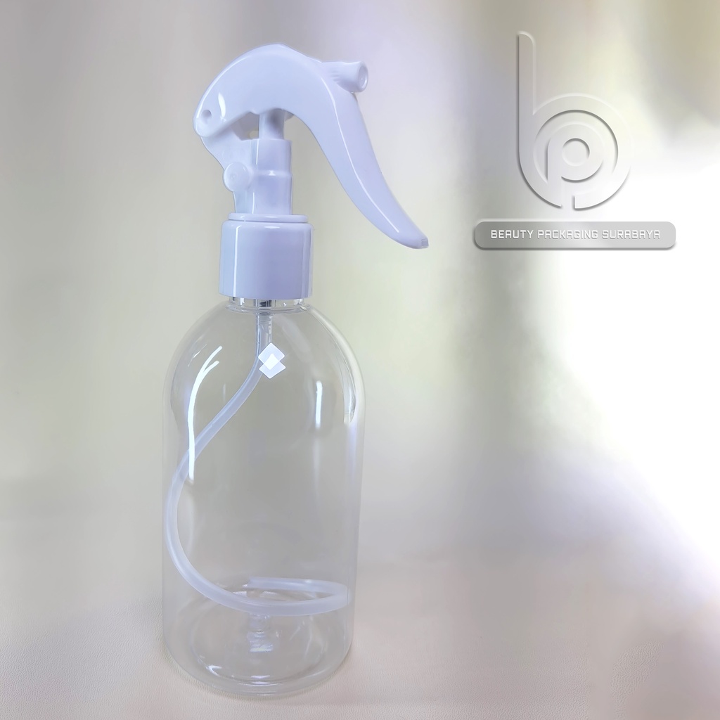 Botol plastik PET 250ml Oval bening tutup spray trigger bebek