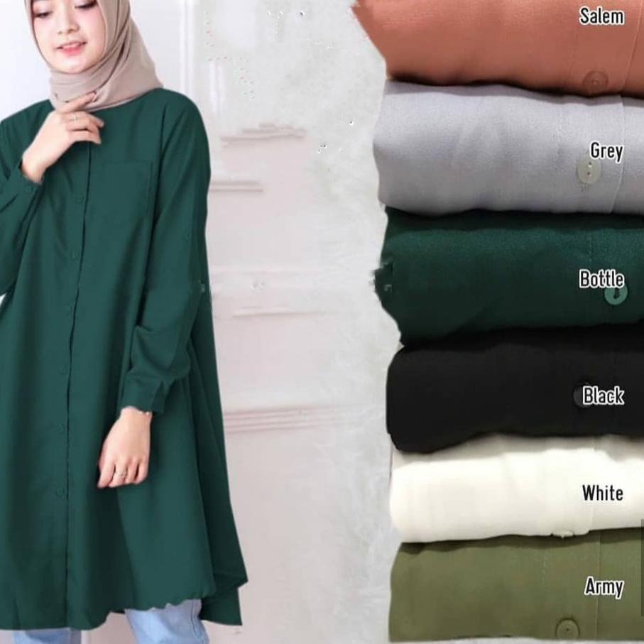 Baju tunik wanita terbaru 2022 //Atasan tunik putih//Risda tunik kemeja putih polos kekinian SRCOLLE