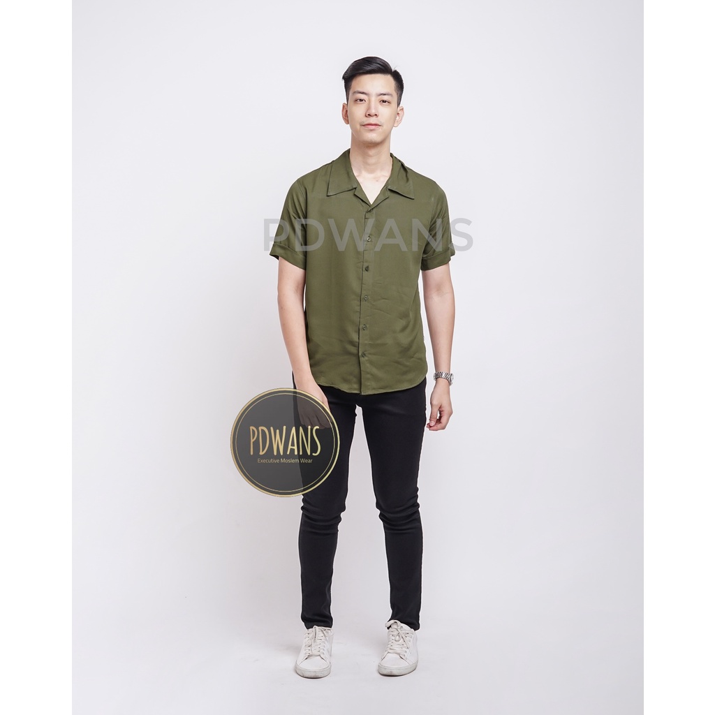 Kemeja Hawaii Pria Katun Rayon Polos Lengan Pendek Korea Style Hawaiian Basic Series Warna M L XL PDWANS - WANSKMJ01