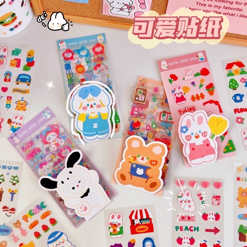 

1 set isi 10 lembar stiker karakter murah lucu bear bunny dog cute sticker beruang kelinci rabbit anjing hewan imut comel cute murah