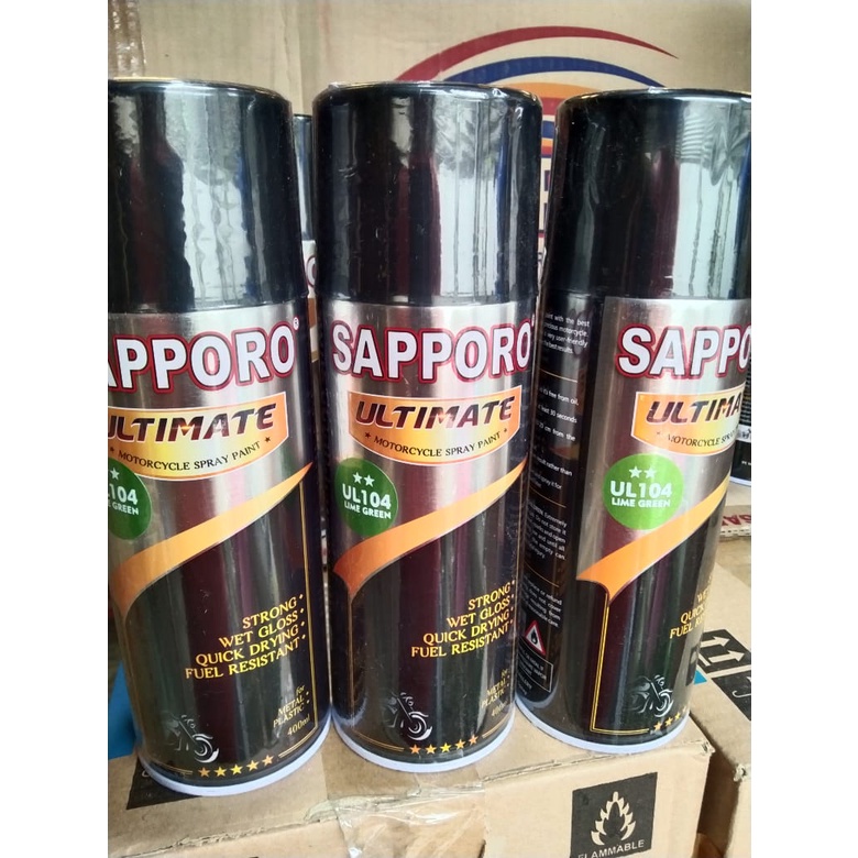 cat spray pilok pilox cat semprot sapporo ultimate saporo UL104 lime green ul 104 hijau muda metallic hijau cerah 400ml