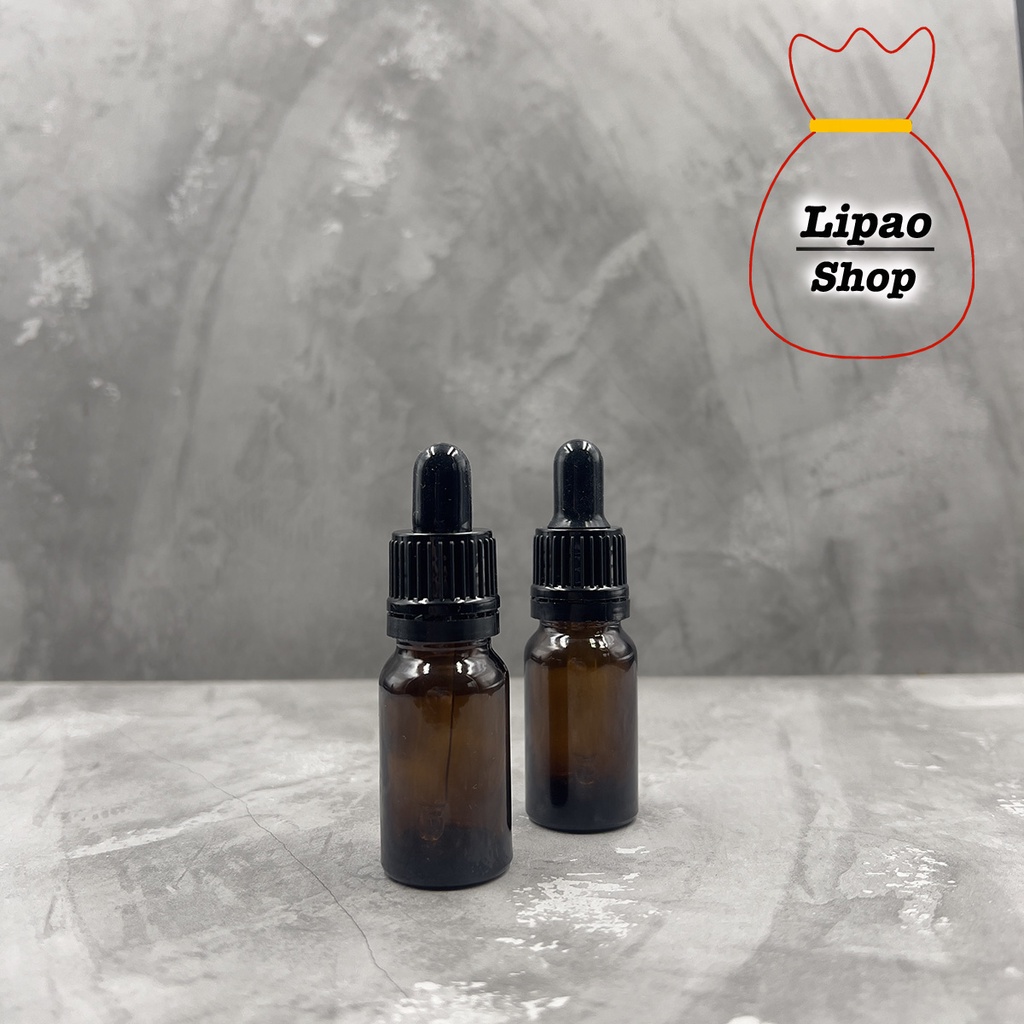 Botol Pipet 10ml Kaca Amber Coklat Tebal - Ring Hitam Segel Seal Serum Pipette Tetes Bottle