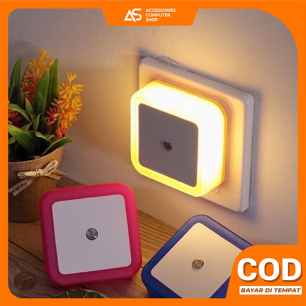 Lampu Tidur LED Otomatis Sensor Cahaya Colok Listrik Dinding Persegi Dekorasi Ruangan Night Lamp HM005 - ACS