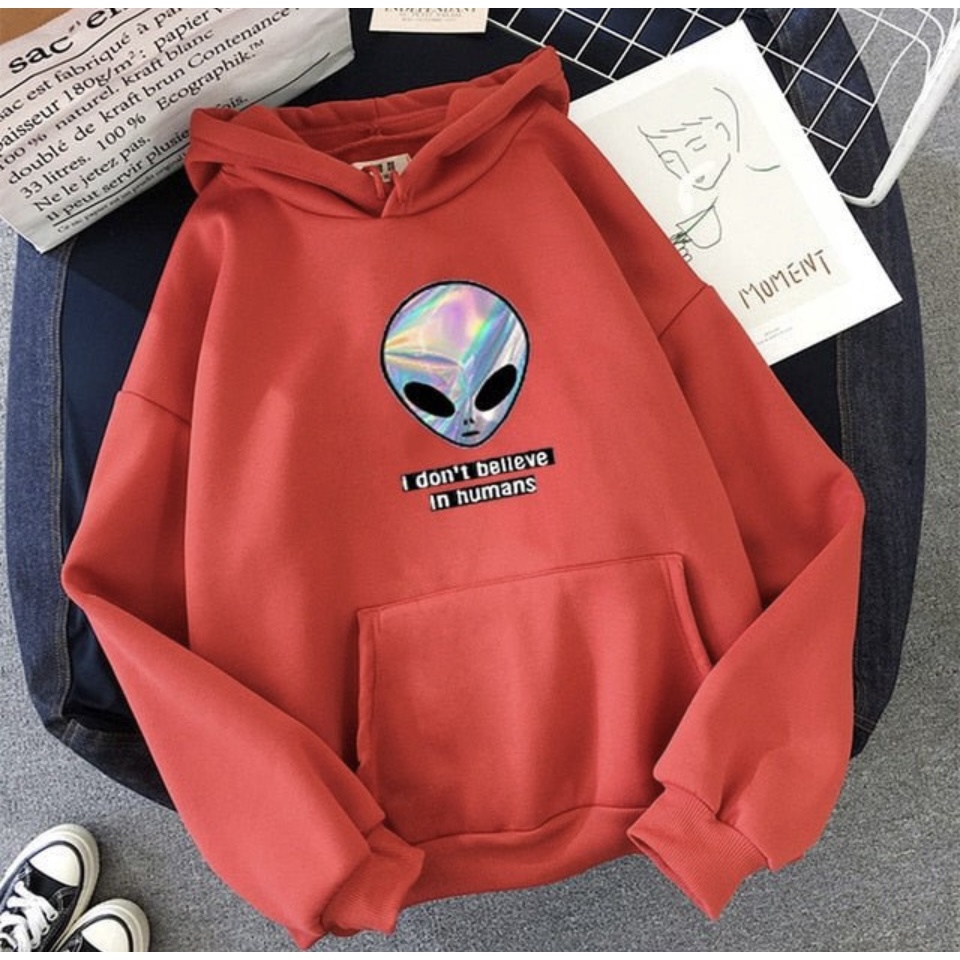 I Don't Beleave in Humans Alien Jumper Hoodie II Sweater Hoodie Trendy II Sweter Oblong Topi Sz M - XL Anak &amp; Dewasa ( Pria &amp; Wanita )