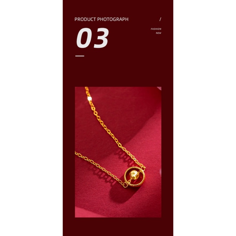 Goldkingdom Fashion Perhiasan Emas Asli Kadar 375 Bangkok Aksesoris Ready Stock Sederhana Cat-eye Emas Manik Tulang Selangka Rantai Edisi Transfer Manik Sarkin Gelang Kalung Dua Potong Set Untuk Wanita