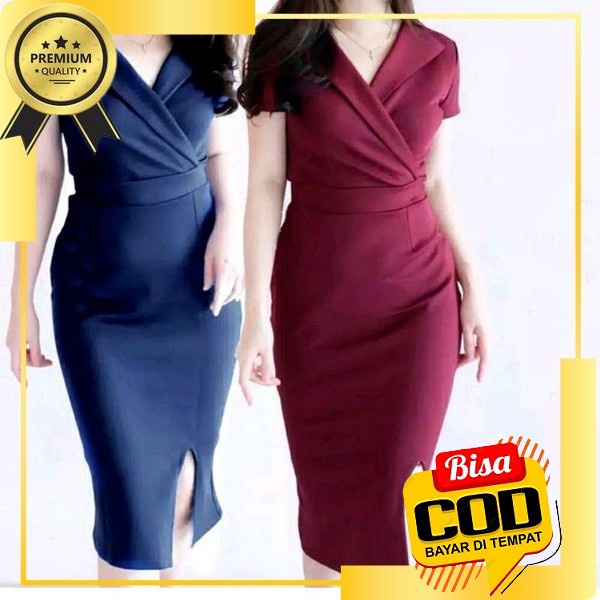 Dress Natal Wanita Terbaru Kekinian Korean Style 2023 Pesta Selutut Mewah Hijau Merah Marooon Import