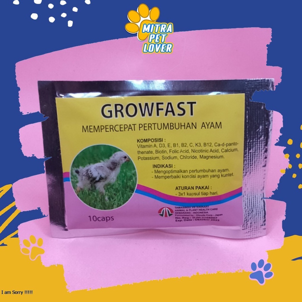 SUPLEMEN MEMPERCEPAT PERTUMUHAN ANAK AYAM - GROWFAST CAPSULE - 10 CAPSUL - MEMPERBAIKI KONDISI YANG KUNTET - MURAH ASLI GARANSI KUALITAS ORIGINAL - PET ANIMAL HEALTHCARE &amp; VETERINARY TAMASINDO OBAT KESEHATAN &amp;  VITAMIN TERNAK HEWAN  MITRAPETLOVER