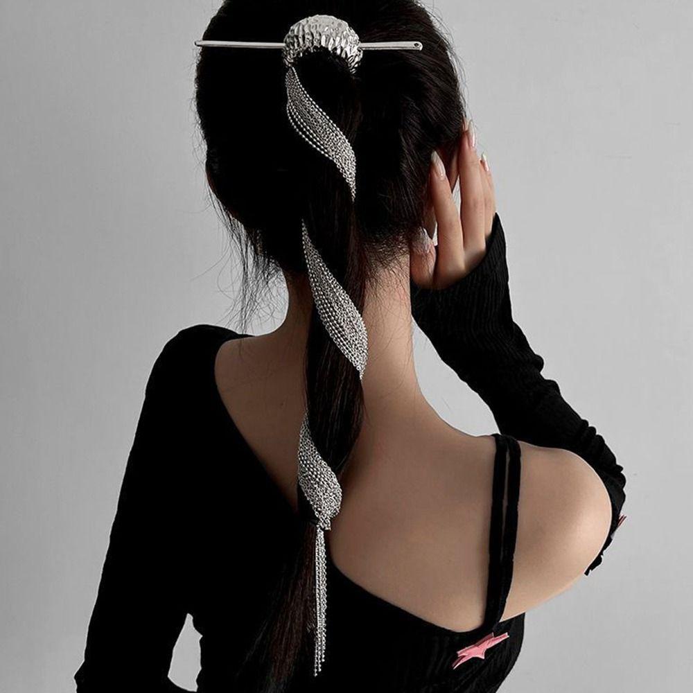 Agustina Panjang Rumbai Jepit Rambut Antik Berlebihan Sederhana Wanita Fringe Cheongsam Ponytail Hias Jepit Rambut Logam Gaya Cina Hiasan Kepala