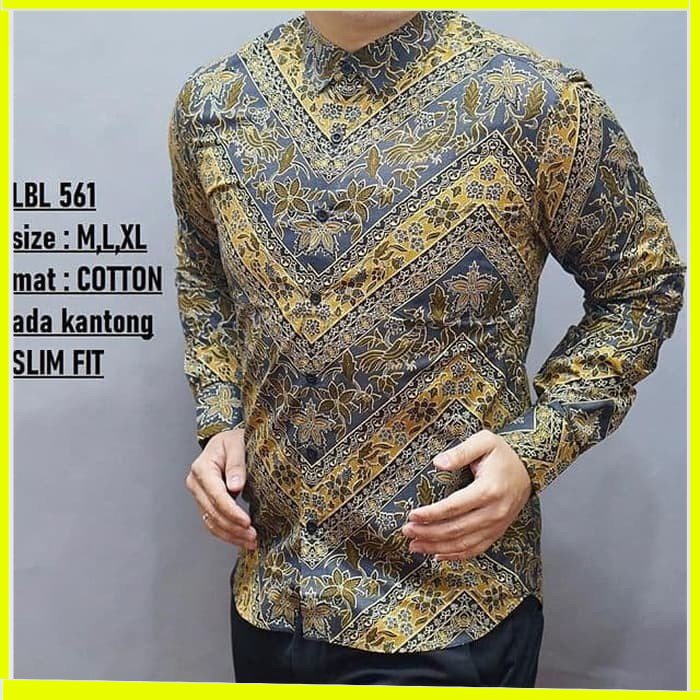 KEMEJA PRIA BATIK LENGAN PANJANG HEM BAHAN KATUN HALUS 40S LBL 561 MEWAH PREMIUM BAJU ELEGANT SIZE M L XL SKU MS JAKARTA