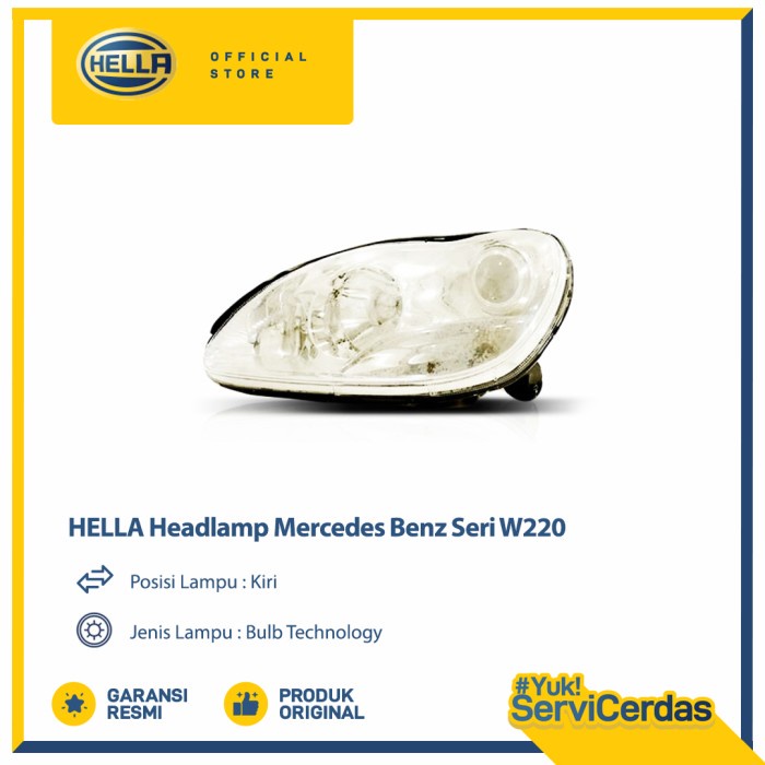 Lampu Headlamp Mobil Hella Mercedes Benz Seri W220 (Kiri) Halogen - Lampu Depan Mobil