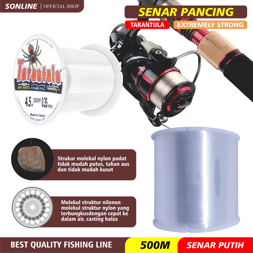 SONLINE Tali Pancing  500m Senar Pancing Tarantula Fishing Line Senar Kuat &amp; Tahan Bahan Nilon Impor