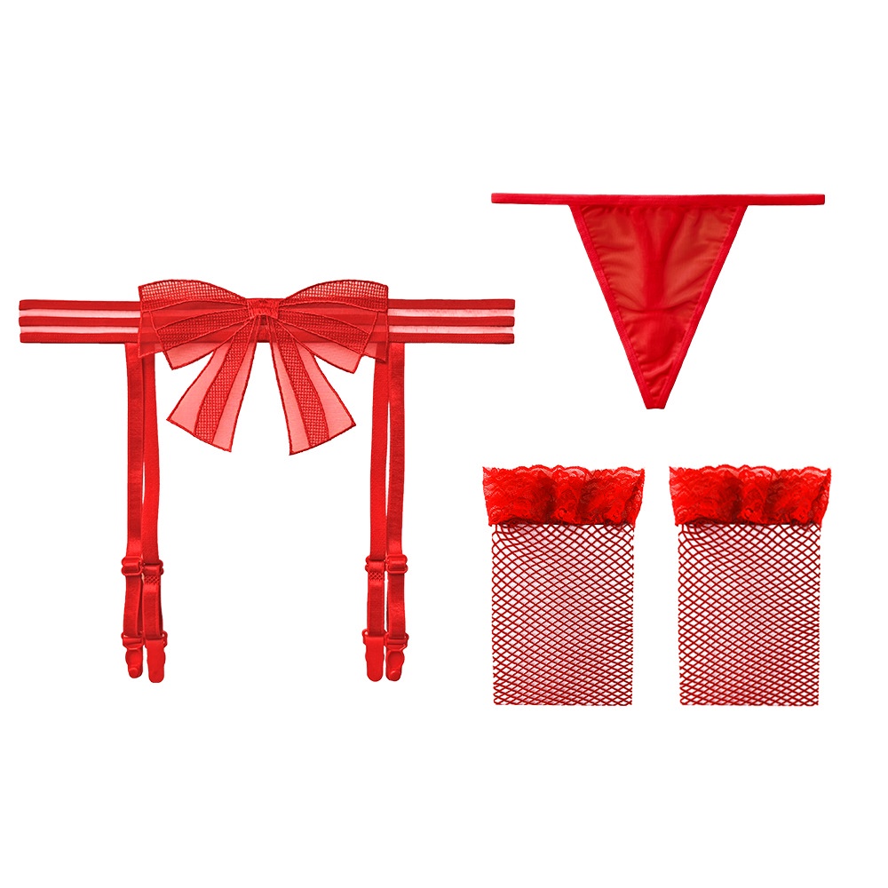Lingerie Sexy Transparan Busur G String Garter transparent Set Sexy Lingerie T10