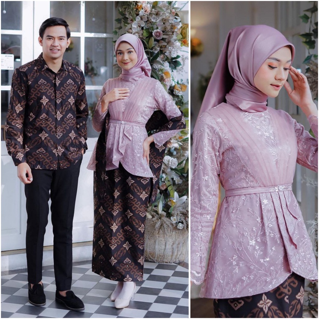 Kebaya Modern Couple Set Kebaya Wisuda Lamaran Tunangan Baju Batik Pasangan Kondangan