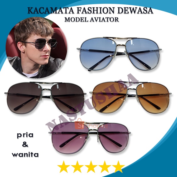 Kacamata Fashion Aviator Anti UV Protection Bingkai Besi Kacamata Gaya Sunglasses Retro Klasik Unisex