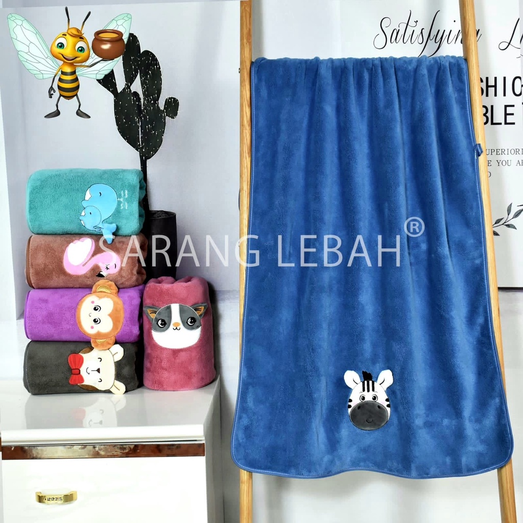 JH Handuk Microfiber Bordir Animal Sarang Lebah Motif Baru Uk 50x100 Termurah