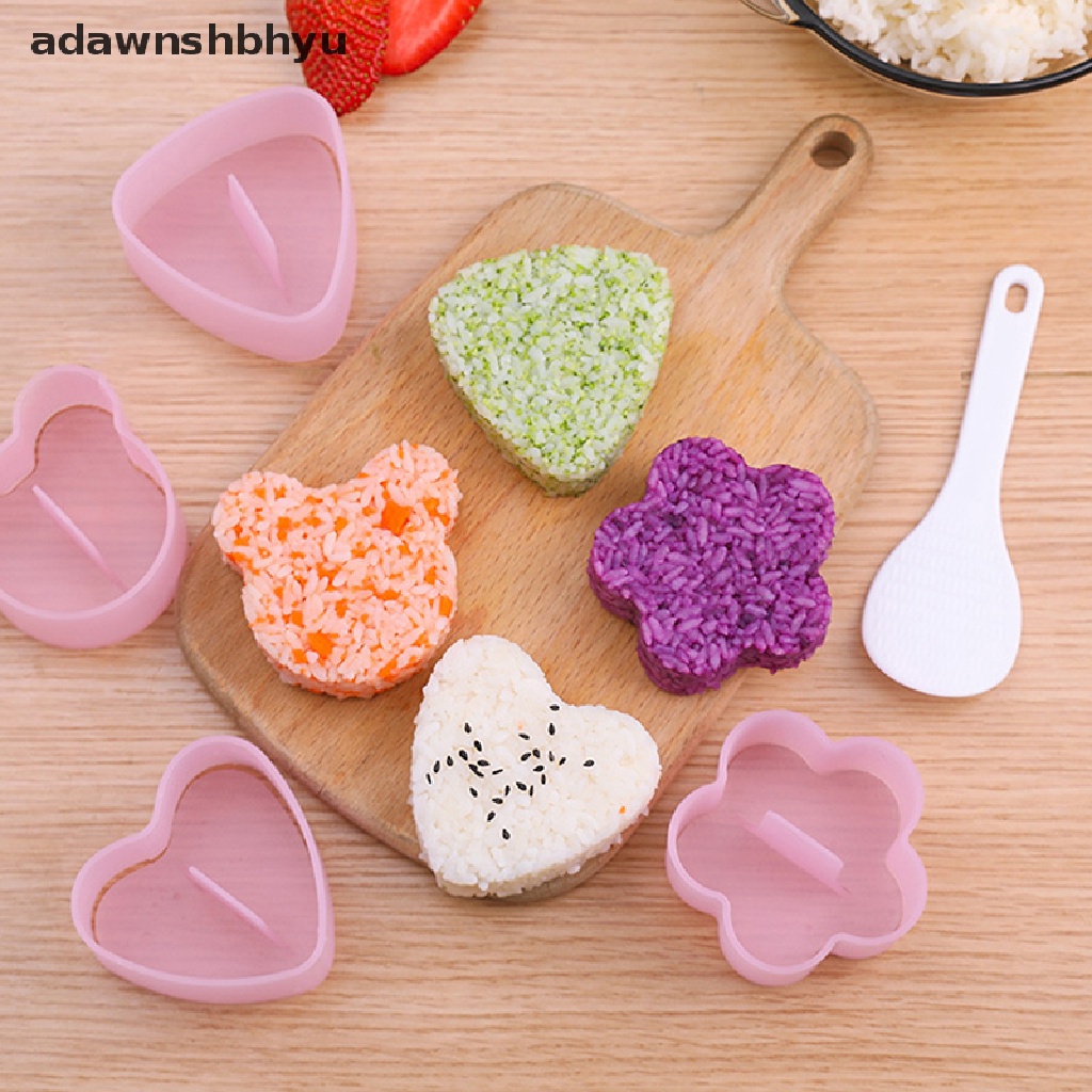 Adawnshbhyu Alat Bento Makanan Anak DIY Sushi Mold Triangle Love Plum Blossom Bear Rice Ball Mold Anti Lengket Kitchen Sushi Making Kit Seaweed Press Device Mold Bento Sushi Tools