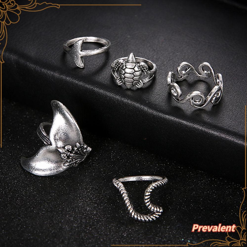 Preva 5PCS Cincin Set Cincin Gaya Boho Knuckle Charm Ekor Paus