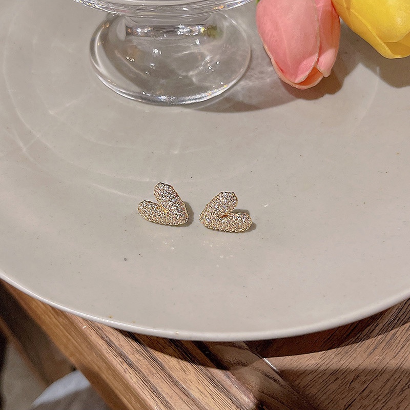 Kualitas Tinggi925Jarum Perak925 Gaya Baru Indah Penuh Berlian Anting Hati Perempuan Perhiasan Halus