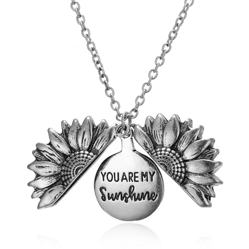 You Are My Sunshine Open Locket Sunflower Pendant Rantai Kalung Perhiasan Hadiah