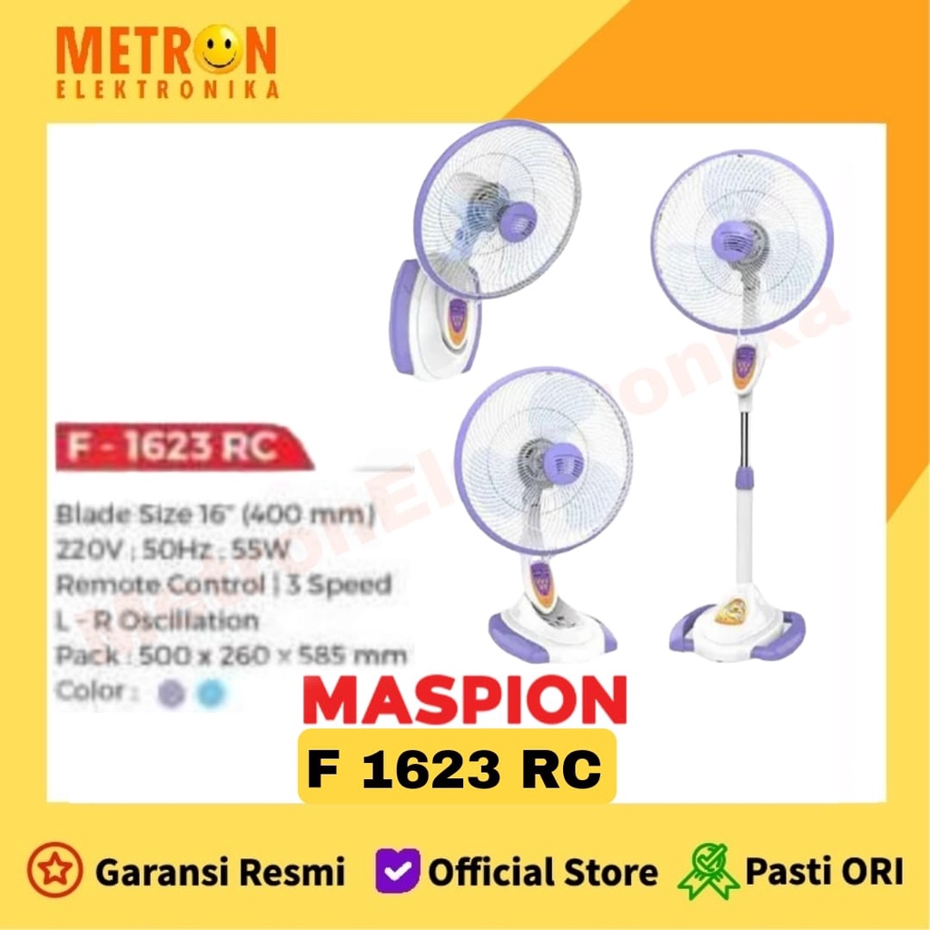 MASPION F 1623 RC KIPAS ANGIN / STAND FAN / DESK FAN / WALL FAN 16 INC