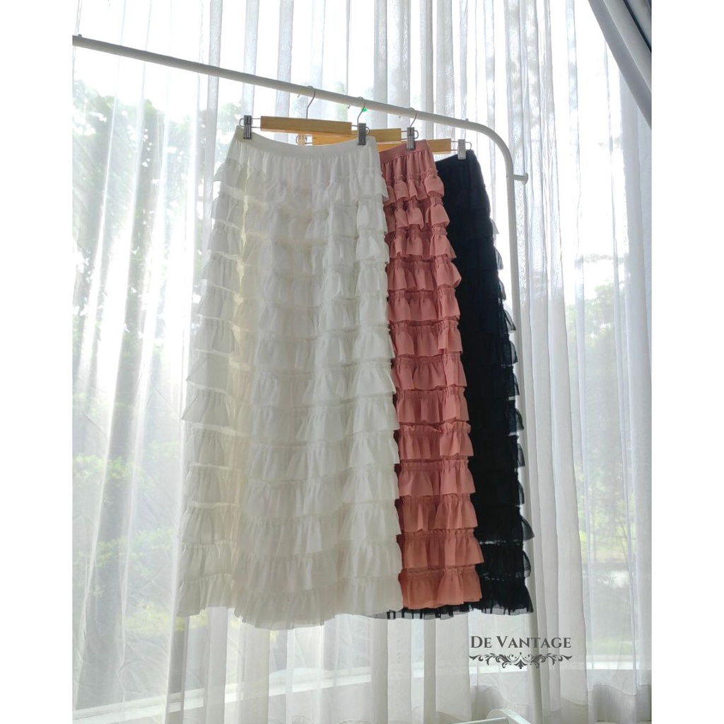 Rok Layer Panjang / Rok Tingkat Polos / Plain Layered Skirt