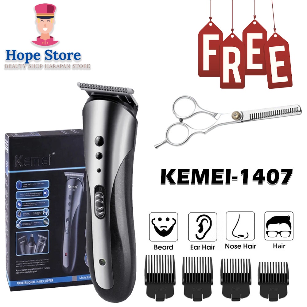 HOPE STORE - Hair Clipper Kemei KM-1419 / KM-1407 3IN1 Rechargeable + GRATIS GUNTING SASAK